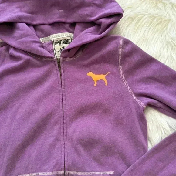 Victoria’s Secret PINK Purple Heart Script Full Zip Hoodie Small - Picture 3 of 5